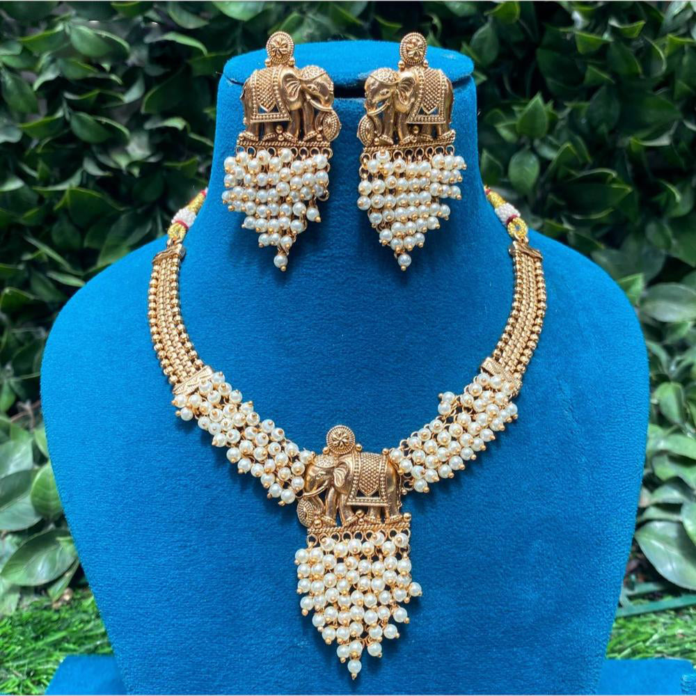 Amoliya Jewels Gold Plated Beads Temple Necklace Set