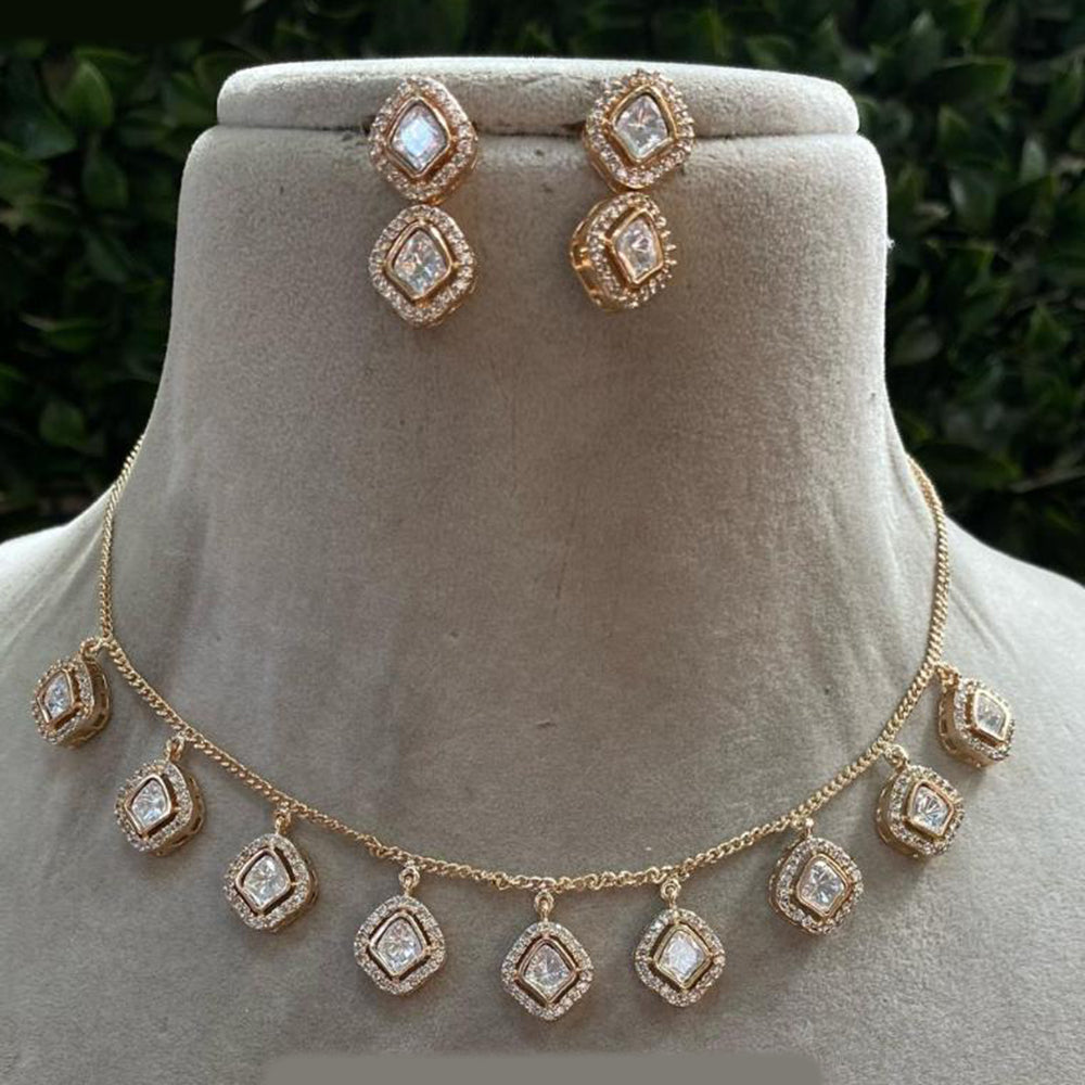 Amoliya Jewels Elegant Gold-Plated Crystal Necklace Set