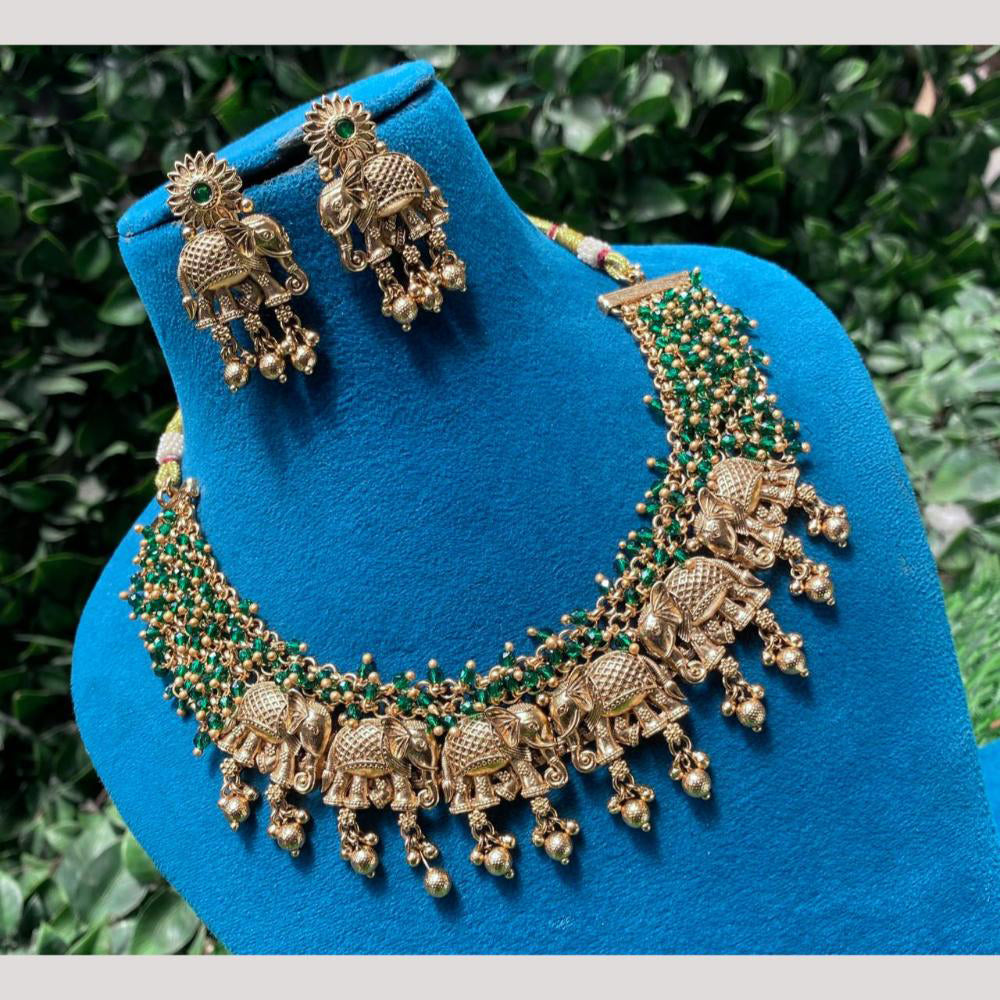 Amoliya Jewels Gold Plated Pota Stone And Beads Temple Necklace Set