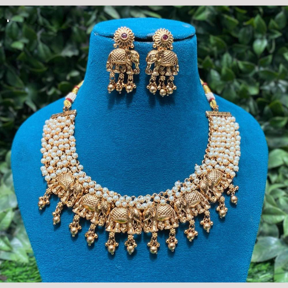 Amoliya Jewels Gold Plated Pota Stone And Beads Temple Necklace Set