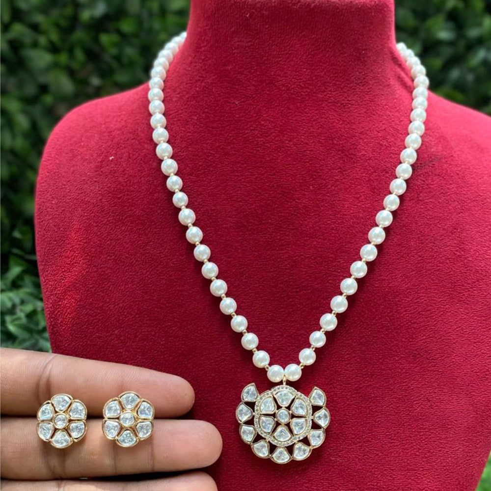 Amoliya Jewels Gold Plated American Diamond And Pearls Necklace Set