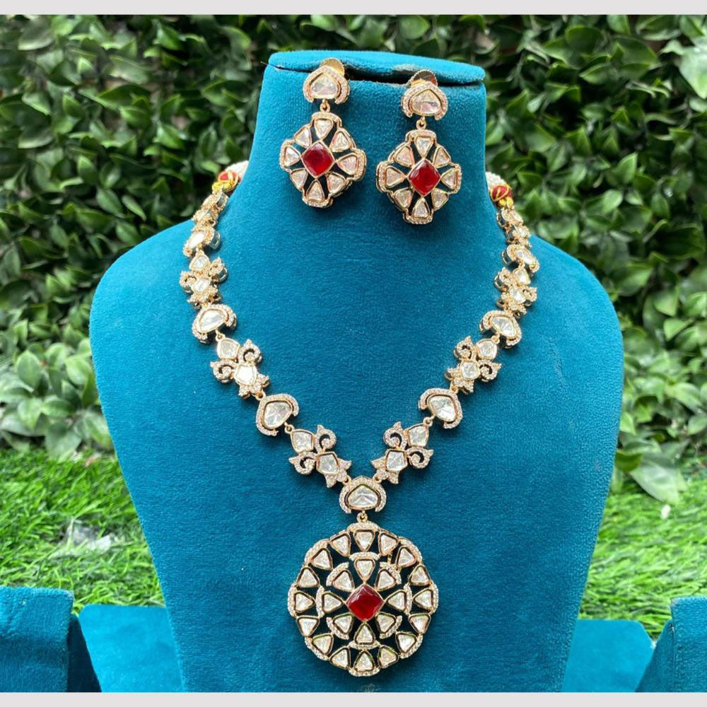 Amoliya Jewels Gold Plated Polki Kundan Necklace Set