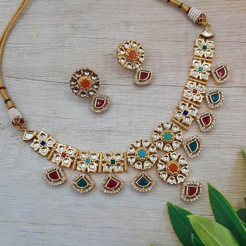 Amoliya Jewels Gold Plated Kundan Stone Necklace Set