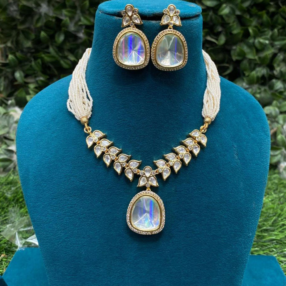 Amoliya Jewels Gold Plated Polki Kundan And Pearl Necklace Set