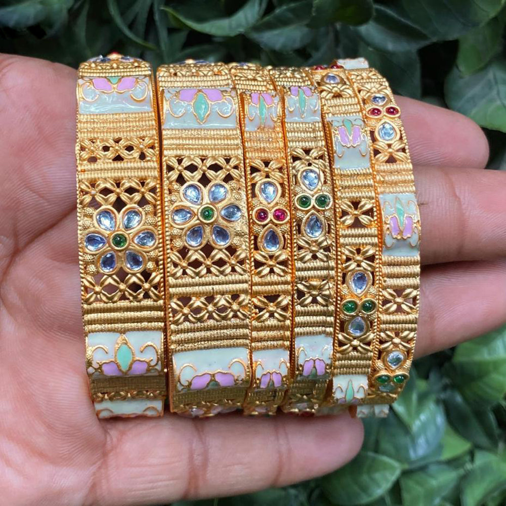 Amoliya Jewels Gold Plated Kundan And Meenakari Bangle Set