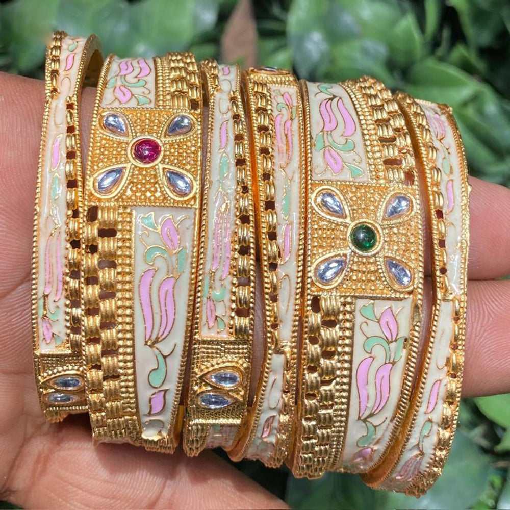 Amoliya Jewels Gold Plated Kundan And Meenakari Bangle Set