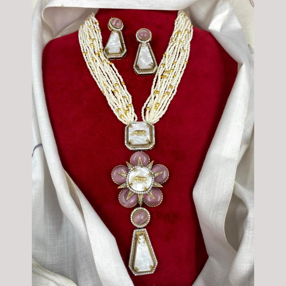 Amoliya Jewels Divine Shine Austrain Stone And Pearls Necklace Set