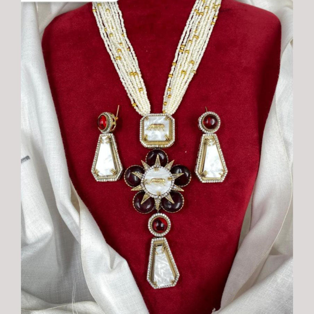 Amoliya Jewels Divine Shine Austrain Stone And Pearls Necklace Set