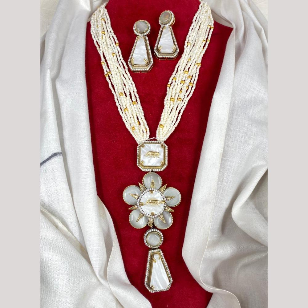 Amoliya Jewels Divine Shine Austrain Stone And Pearls Necklace Set