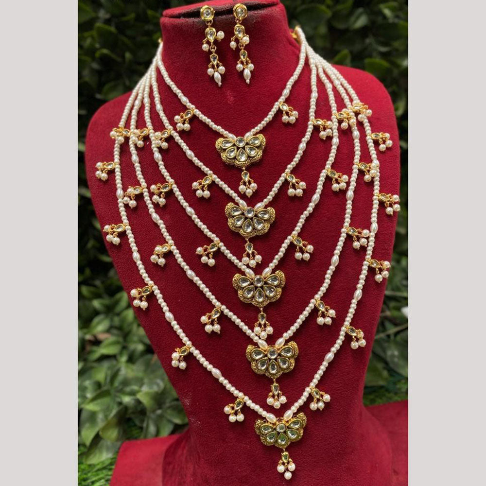 Amoliya Jewels Shimmer & Shine Kundan And Pearl Multi Layer Long Necklace Set