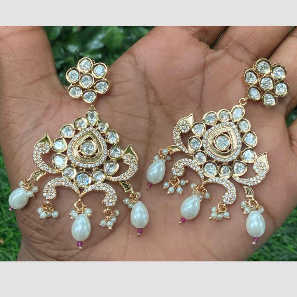 Amoliya Jewels Royal Regin Polki Kundan And Pearl Dangler Earrings