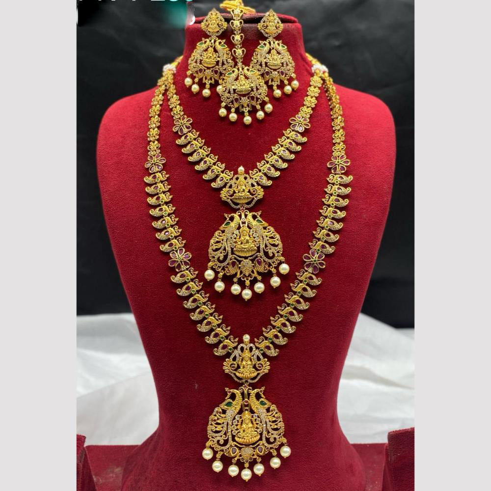 Amoliya Jewels Divine Pota And Austrain Stone Grand Temple Double Necklace Set