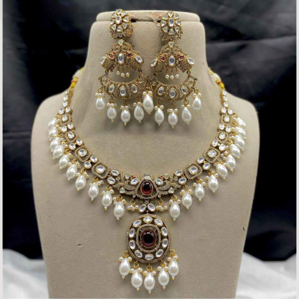 Amoliya Jewels Elegant Kundan And Pearl Timeless Beauty Necklace Set