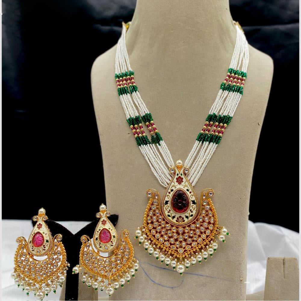Amoliya Jewels Bridal Luxe Polki Kundan And Pearl Design Meenakari Long Necklace Set