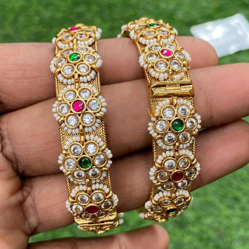 Amoliya Jewels Openable Pearl and Pota Bangle Set