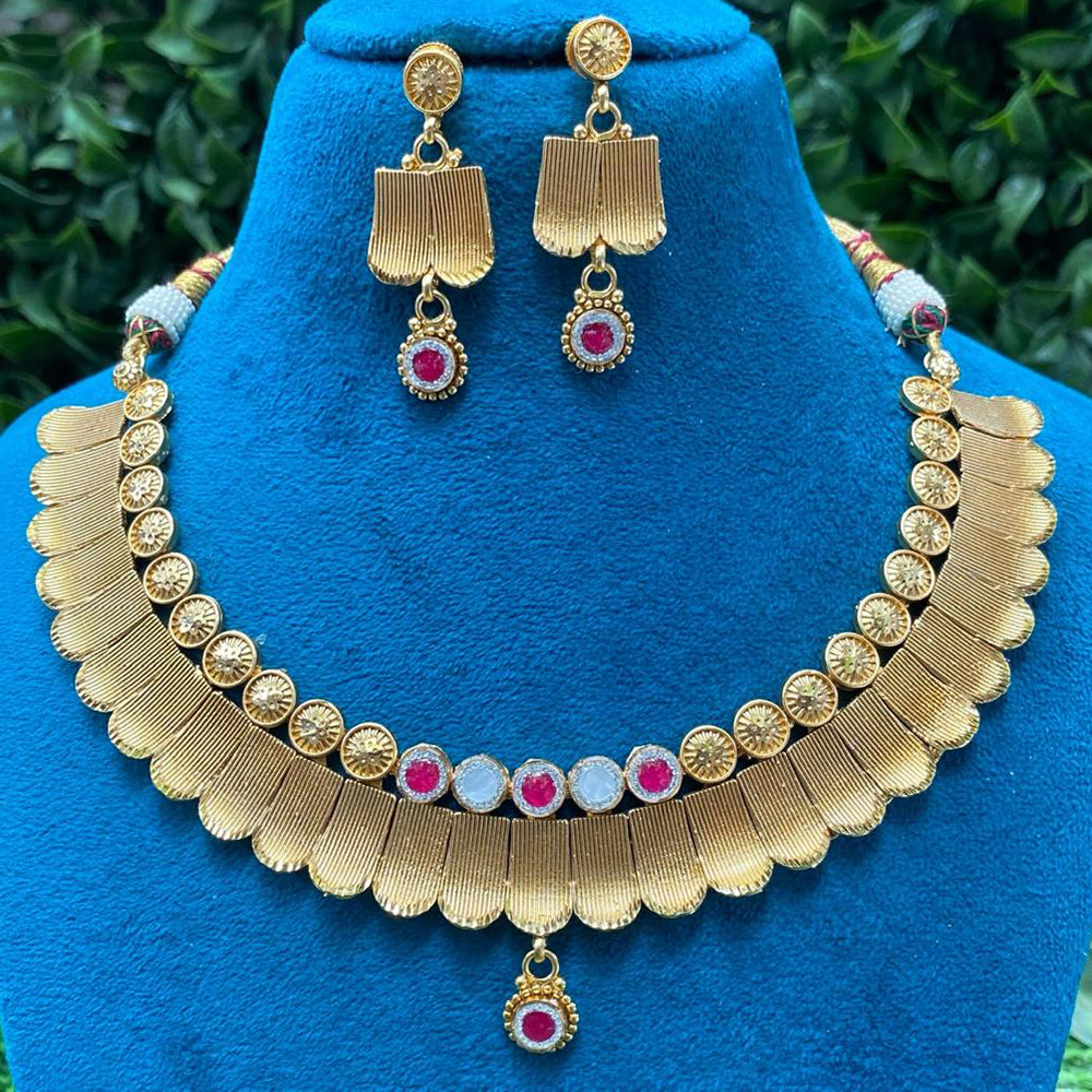 Amoliya Jewels Ethnic Pota Stone And Pearls Necklace Set