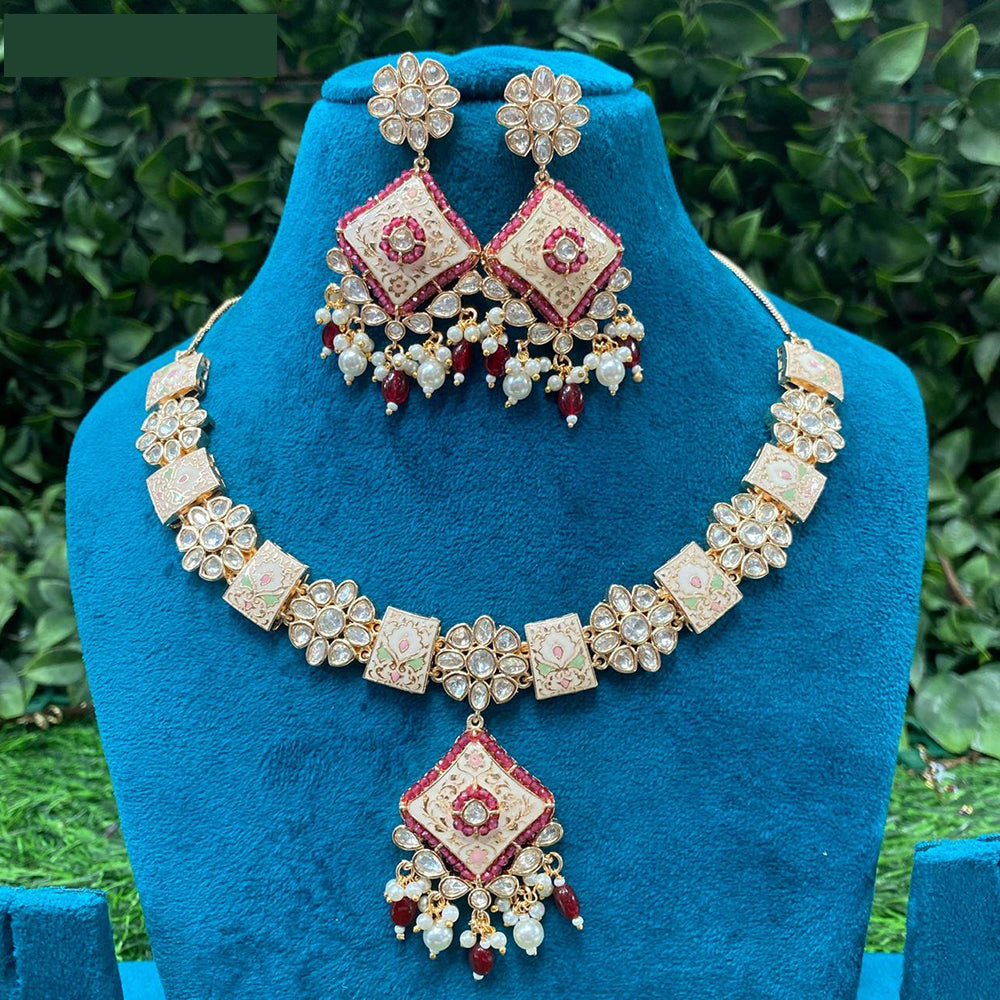 Amoliya Jewels Timeless Polki Kundan And Pearls Meenakari Necklace Set
