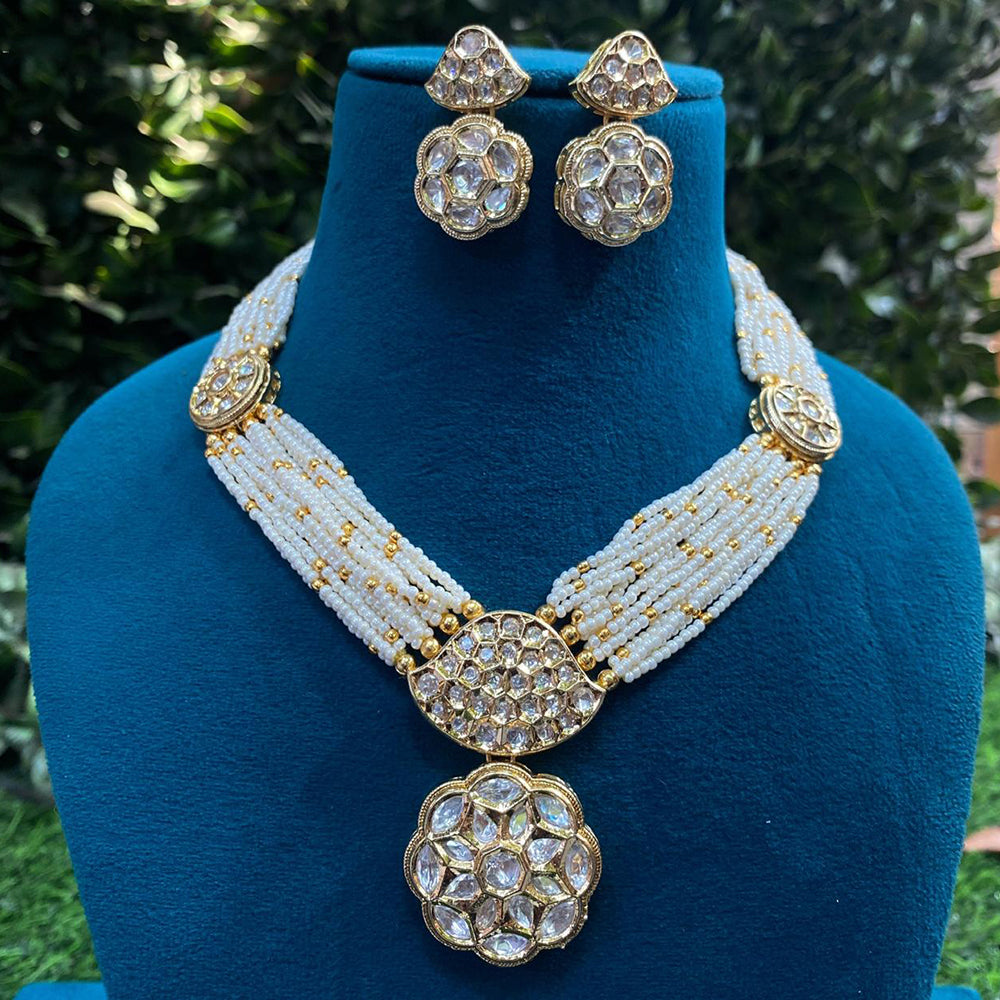 Amoliya Jewels Classic Glow Polki Kundan Pota Stone And Pearl Necklace Set