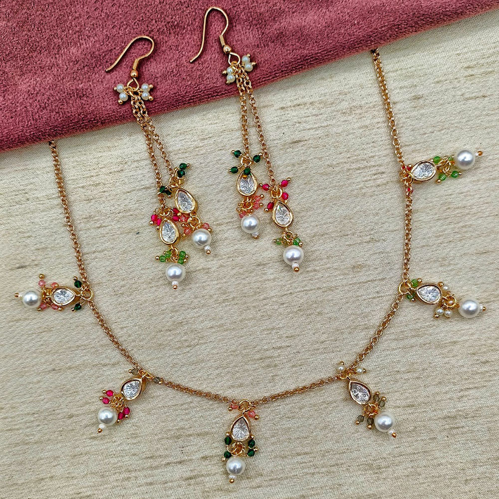 Amoliya Jewels Classic Ethnic Polki Kundan Pearl And Beads Necklace Set