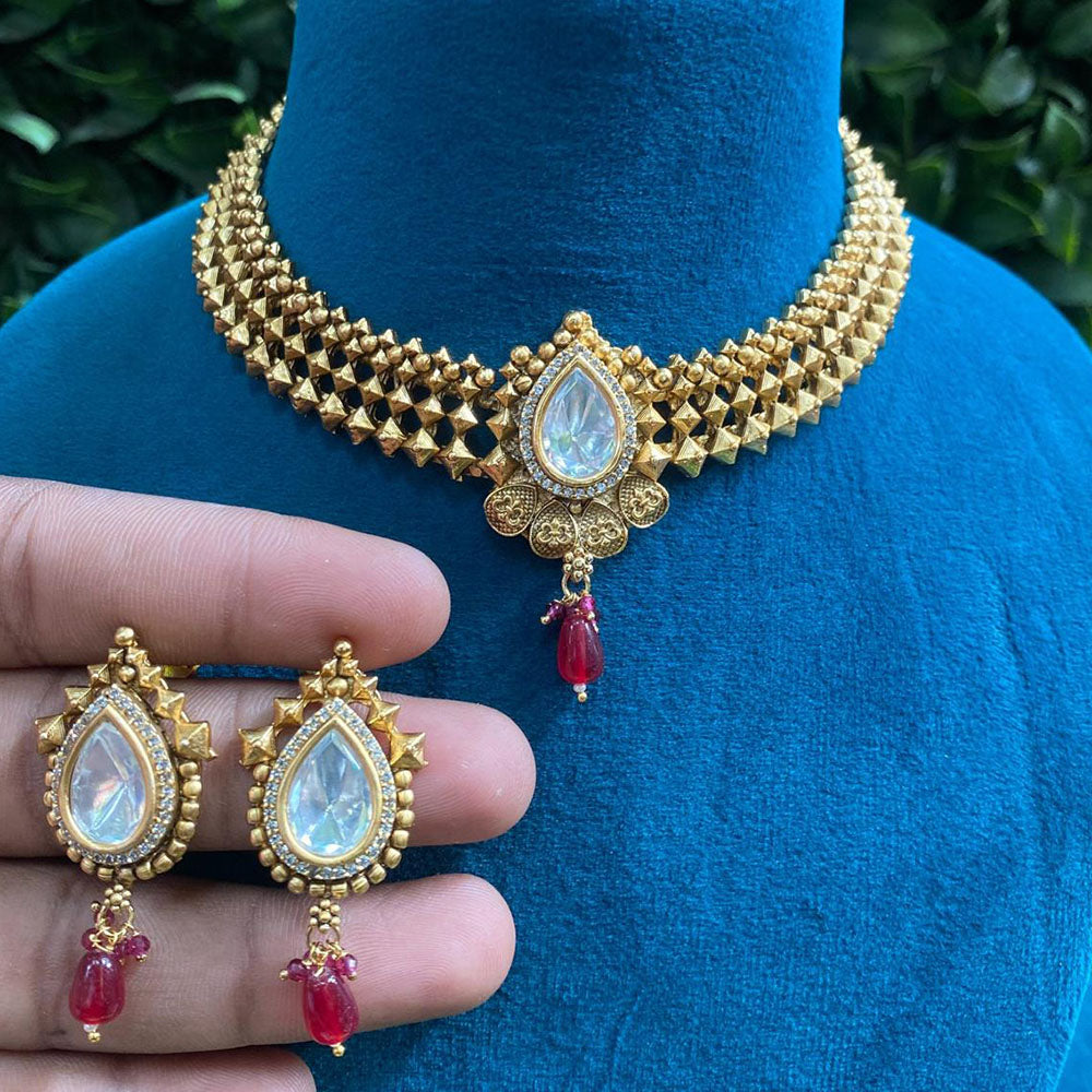 Amoliya Jewels Classic Ethnic Polki Kundan Pearl And Beads Necklace Set
