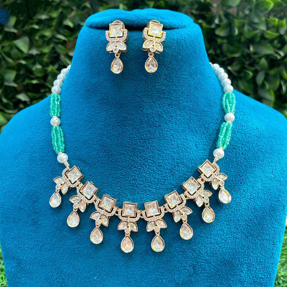 Amoliya Jewels Classic Ethnic Polki Kundan Pearl And Beads Necklace Set