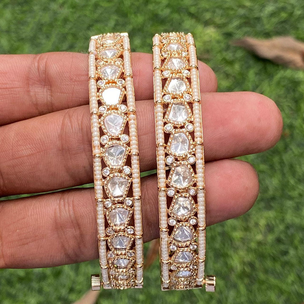 Amoliya Jewels Designer Polki Kundan And Pearl Opneable Bangles Set