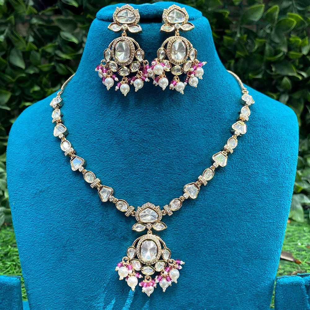 Amoliya Jewels Designer Polki Kundan Stone And Beads Necklace Set