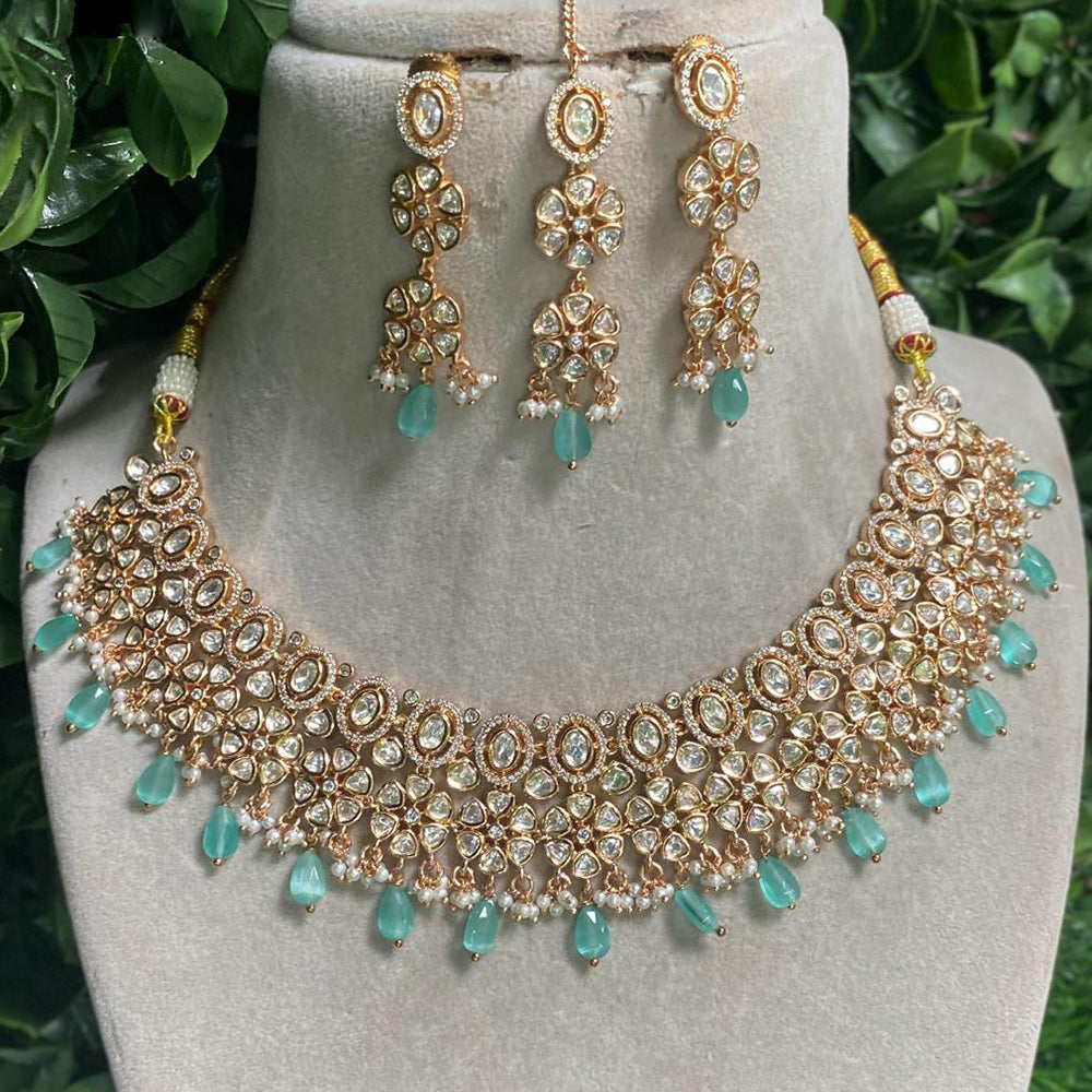 Amoliya Jewels Designer Polki Kundan Stone And Beads Necklace Set
