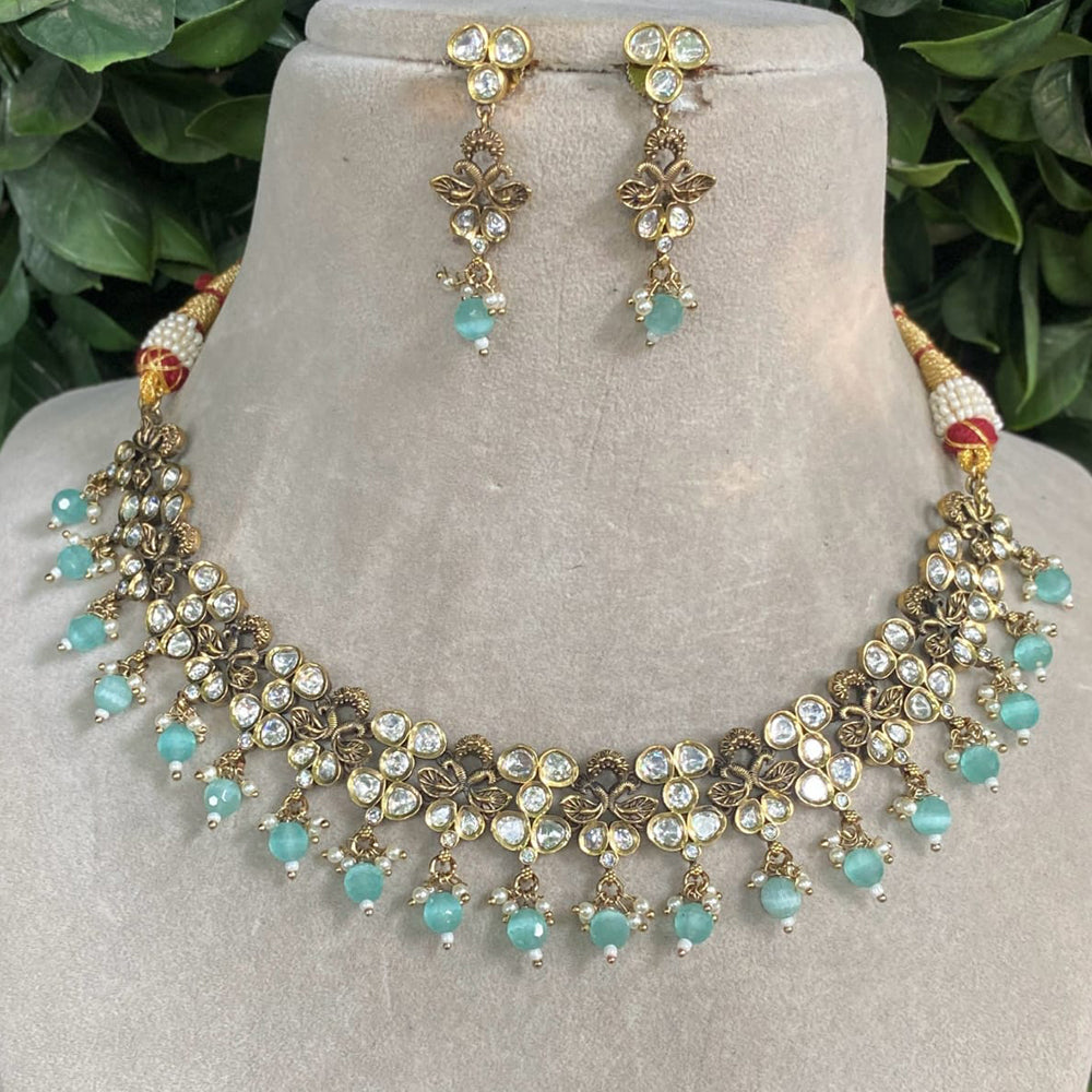 Amoliya Jewels Designer Polki Kundan Stone And Beads Necklace Set