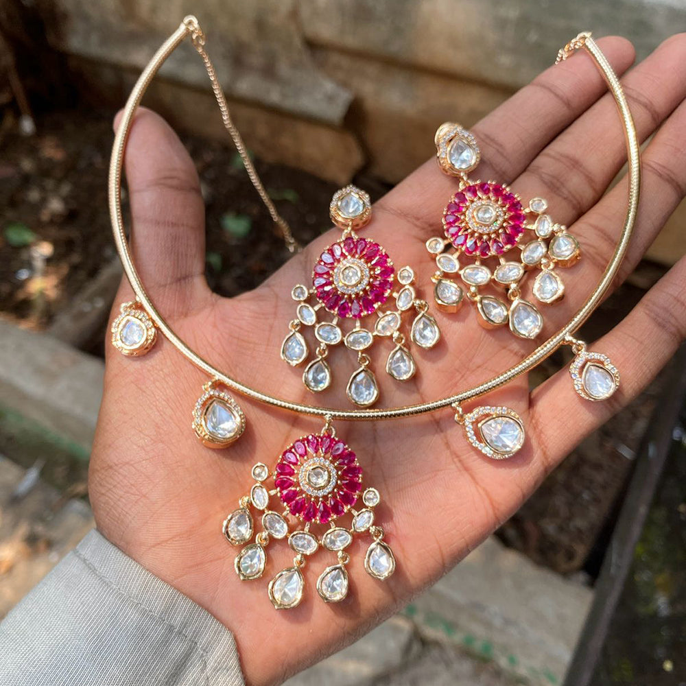 Amoliya Jewels Designer Polki Kundan Stone Necklace Set
