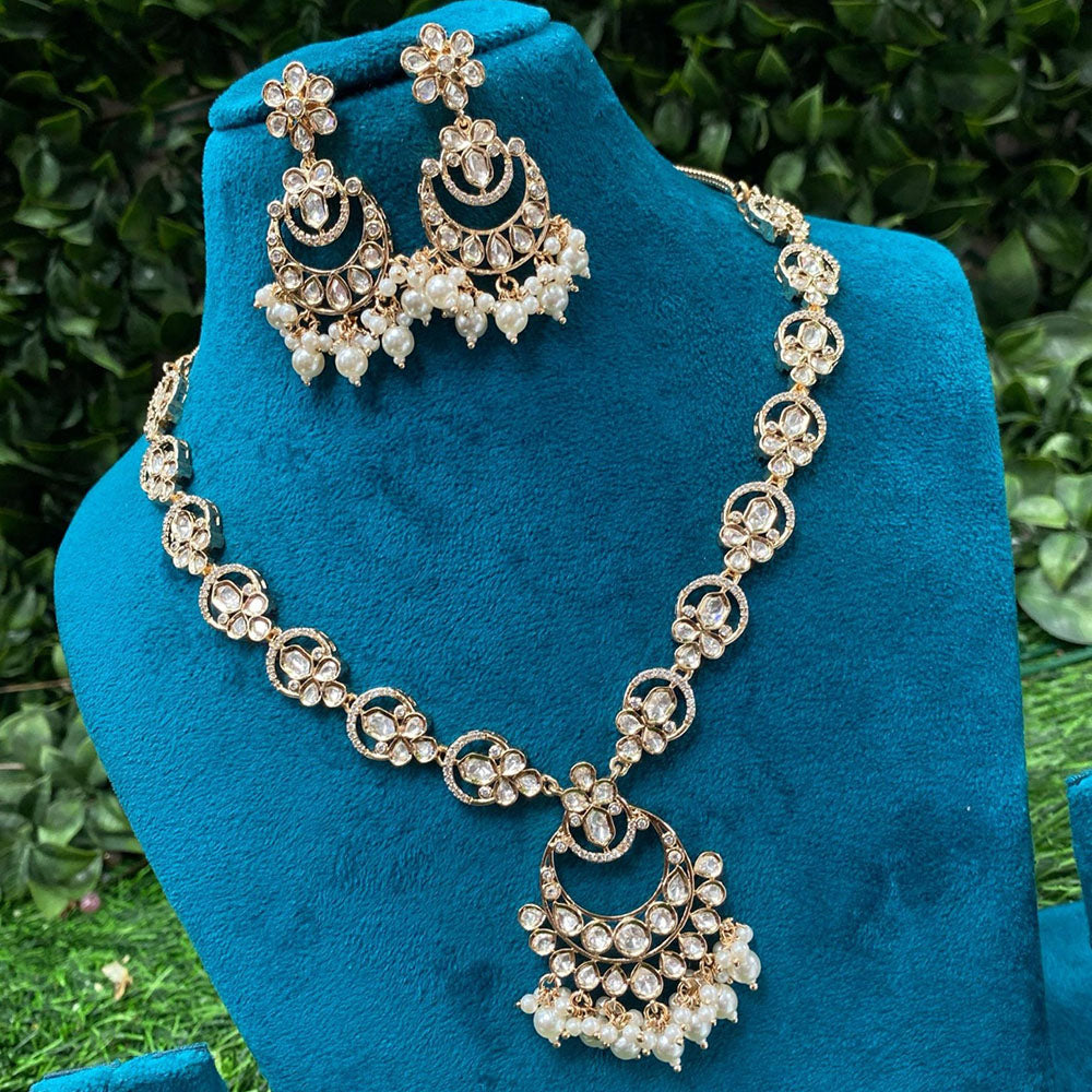 Amoliya Jewels Designer Polki Kundan Stone And Pearl Necklace Set