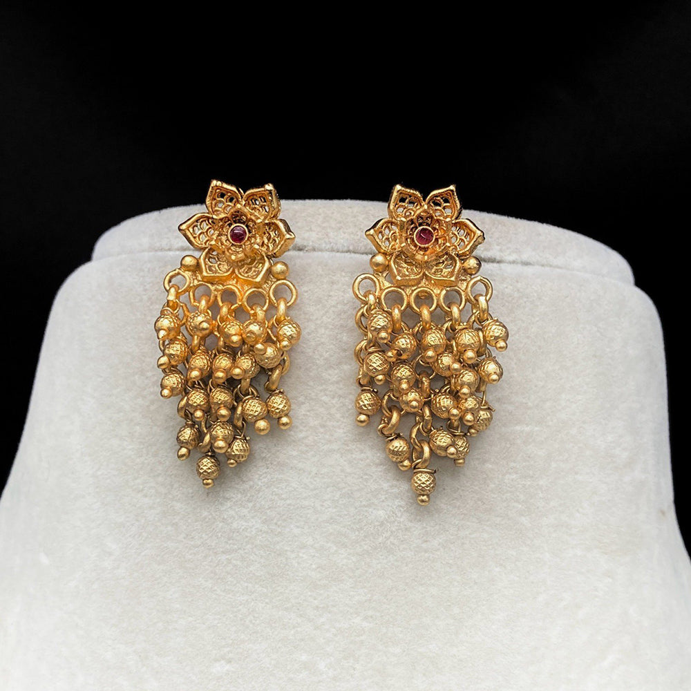 Amoliya Jewels Royal Look Flower With Pearl Temple Dangler Earrings