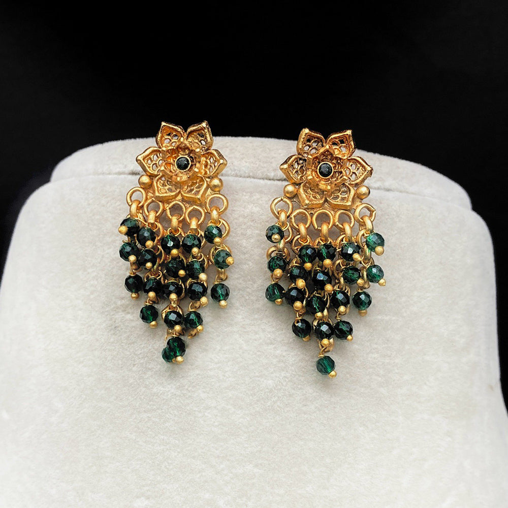 Amoliya Jewels Royal Look Flower With Pearl Temple Dangler Earrings