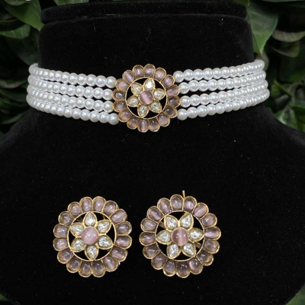 Amoliya Jewels Luxury Polki Kundan Stone And Pearl Choker Necklace Set