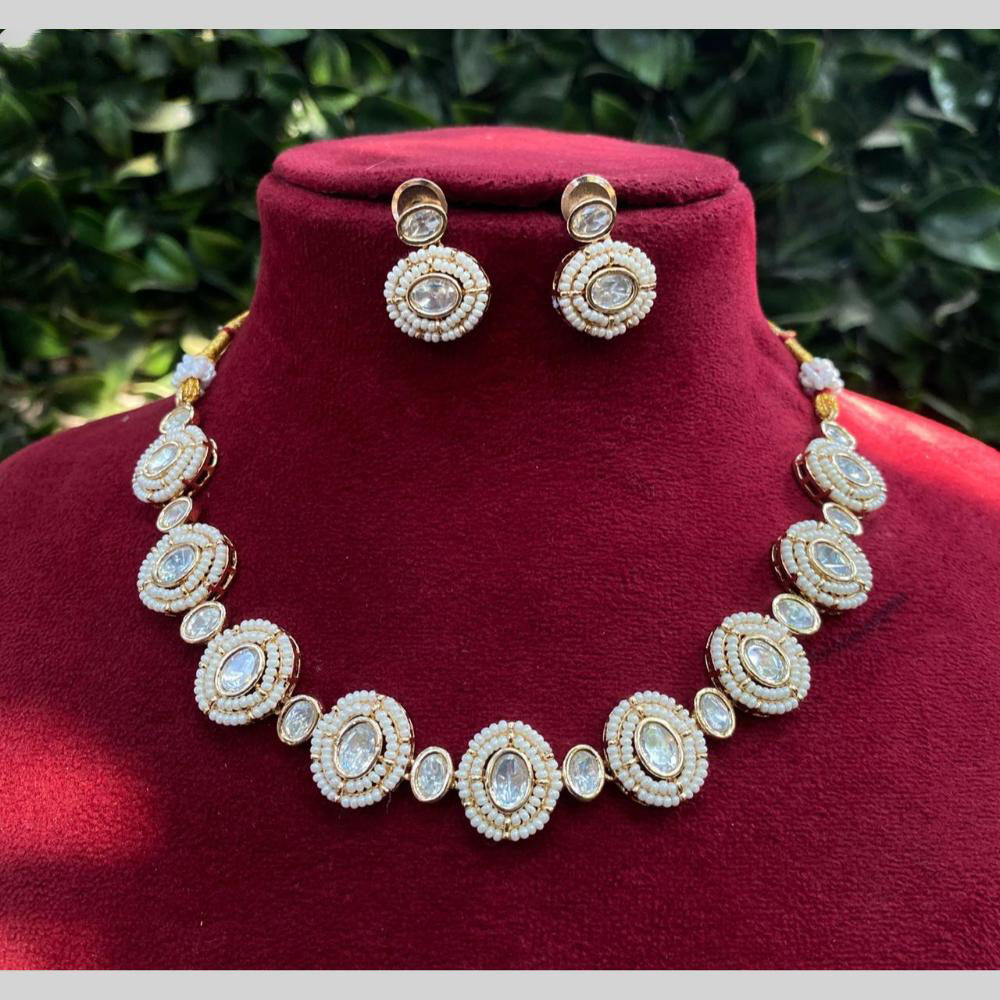 Amoliya Jewels 2 Tone Luxury Polki Kundan Stone And Pearl Necklace Set