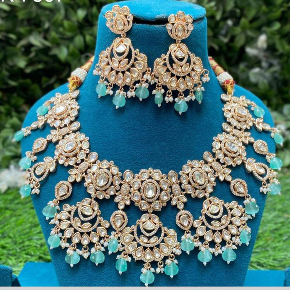 Amoliya Jewels Luxury Polki Kundan Stone Pearl And Beads Necklace Set