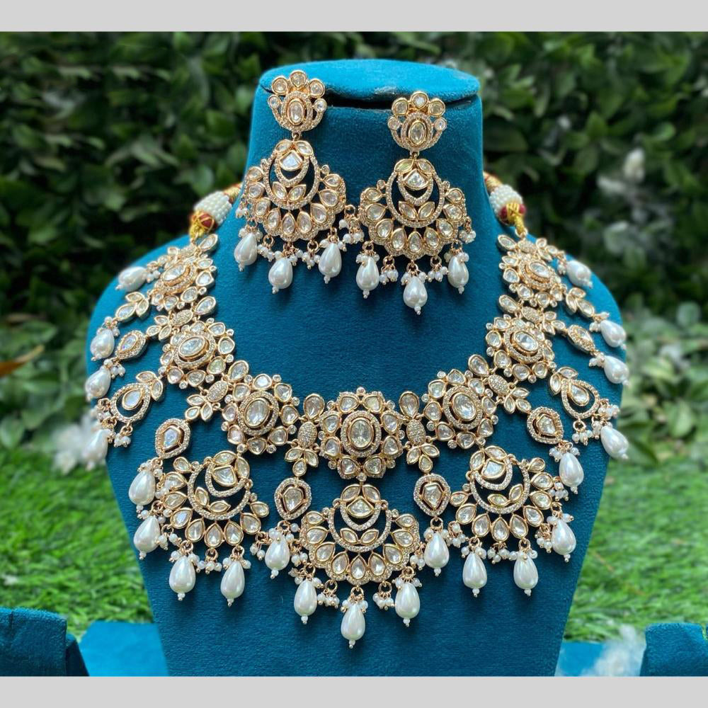 Amoliya Jewels Luxury Polki Kundan Stone Pearl And Beads Necklace Set