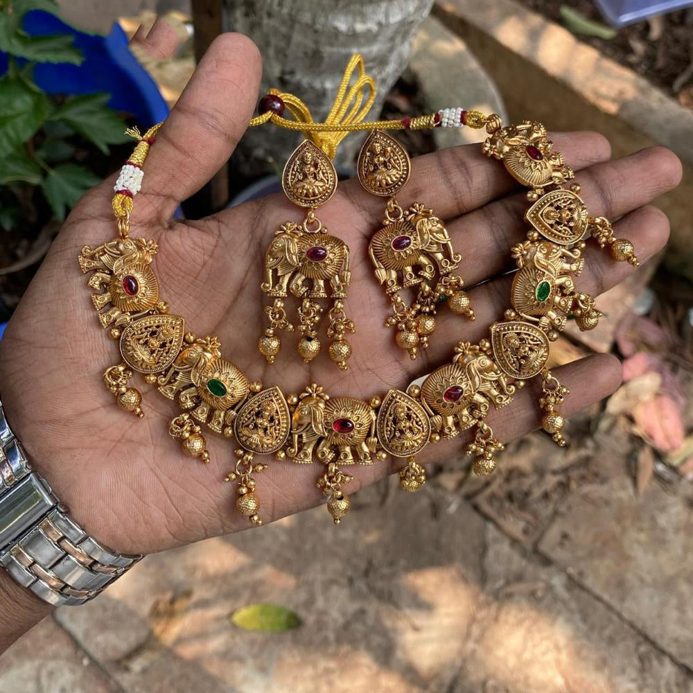 Amoliya Jewels South Indian Style Pota Stone And Pearl Temple Necklace Set