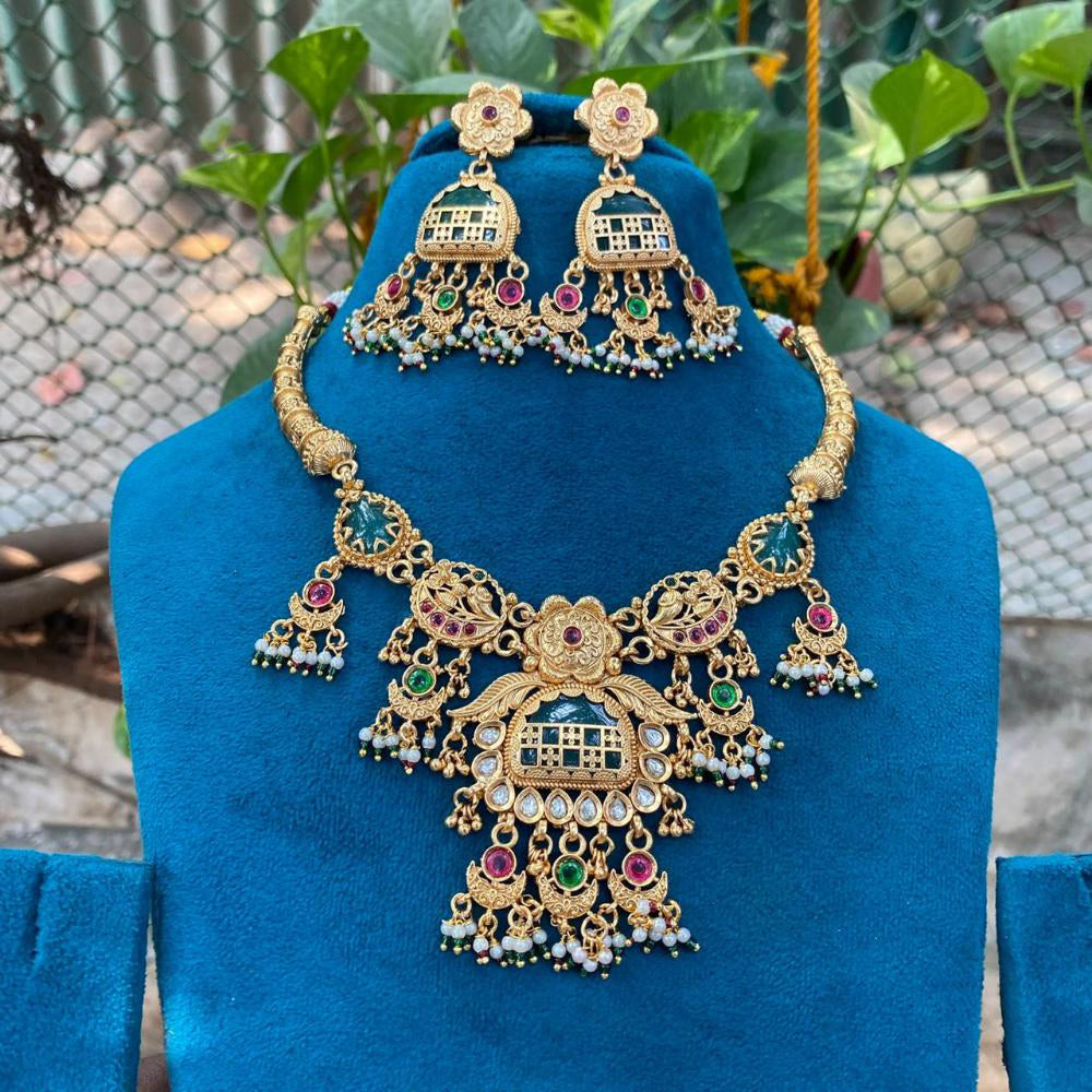 Amoliya Jewels Graceful Pota Stone Pearl Necklace Set