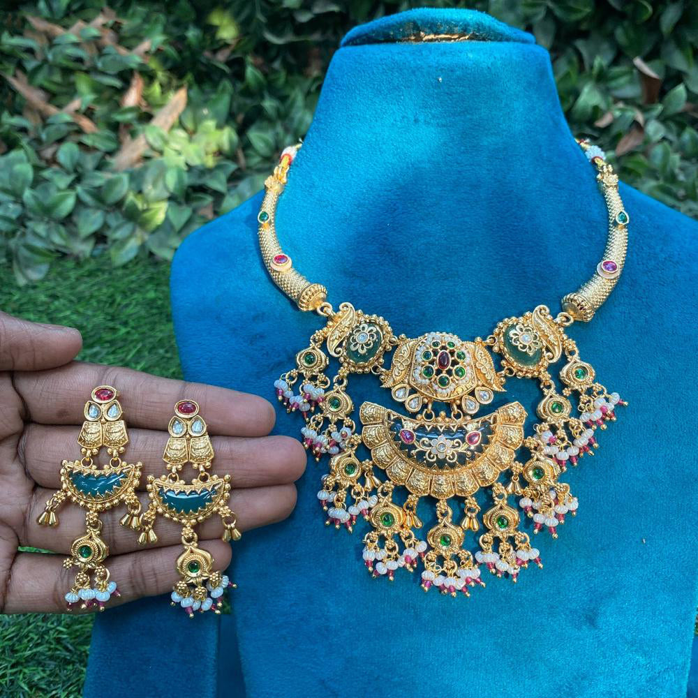 Amoliya Jewels Graceful Pota Stone Pearl Necklace Set