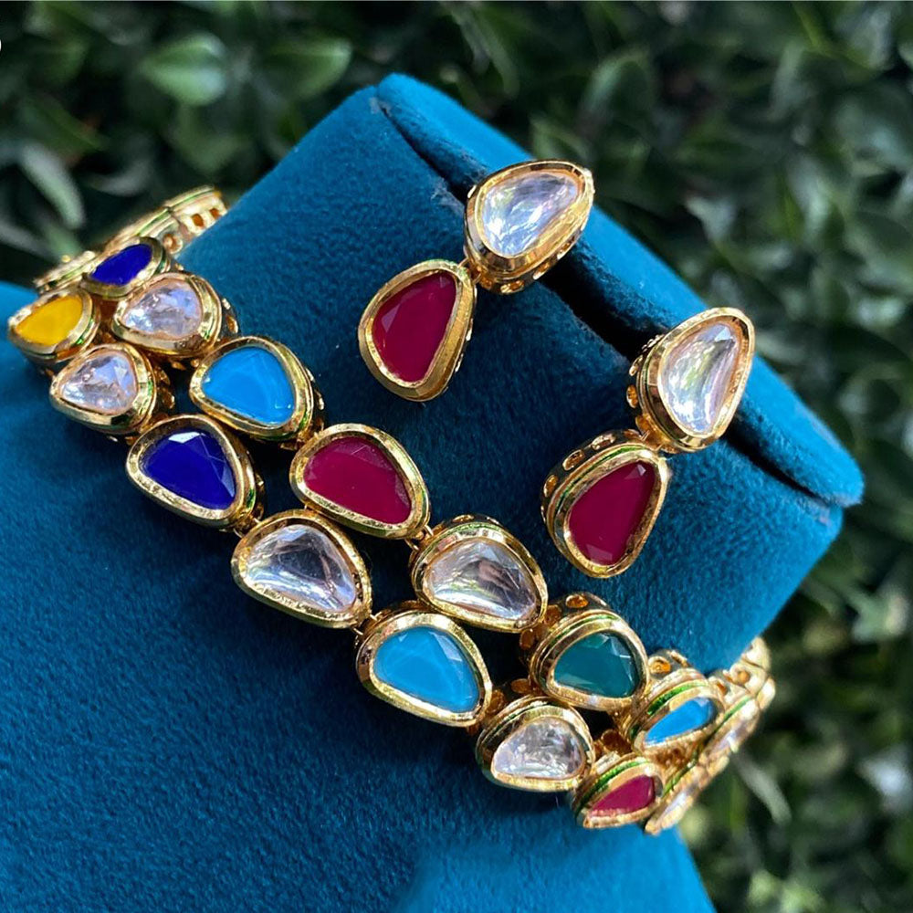 Amoliya Jewels Signature Multicolor Pota Stone Choker Necklace Set