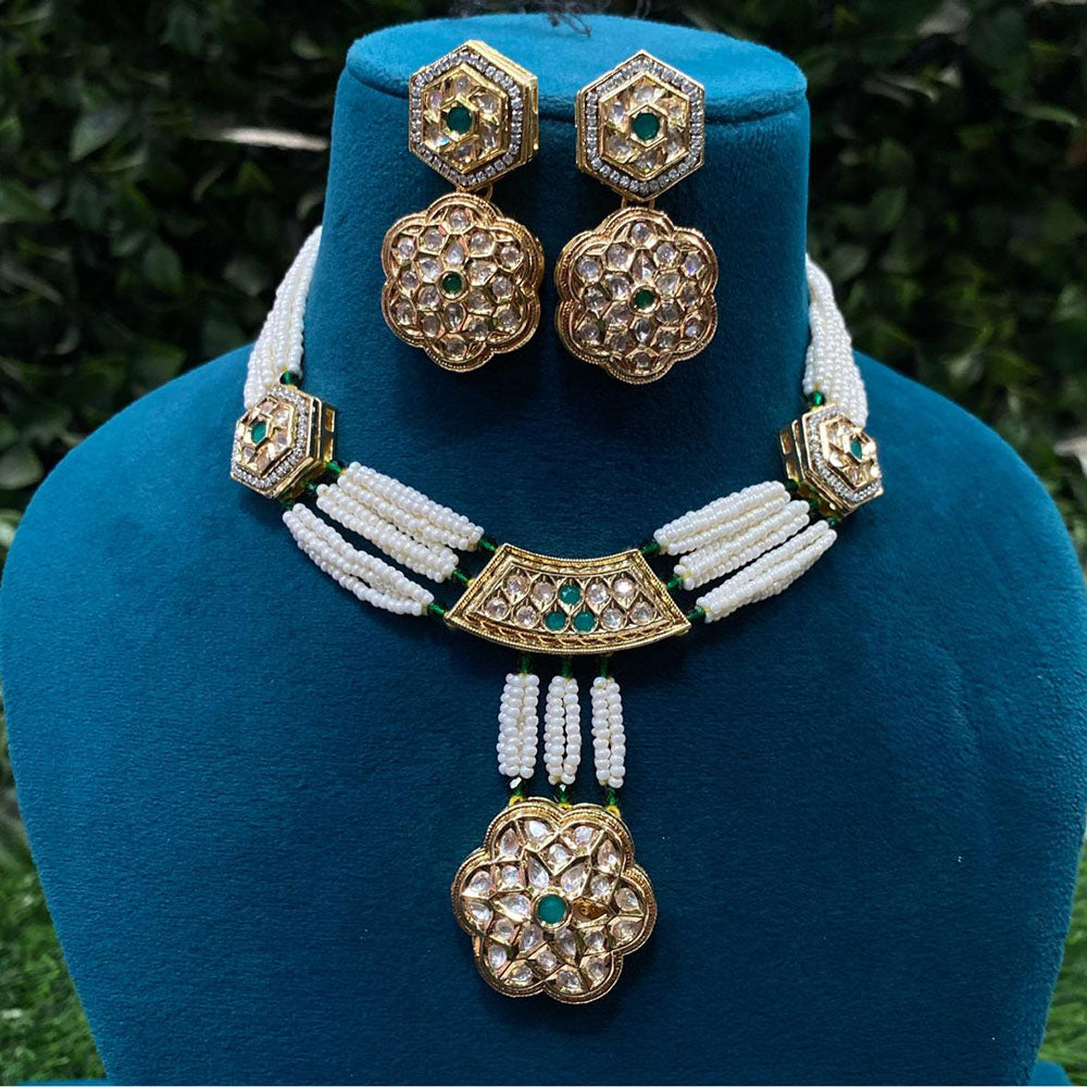 Amoliya Jewels Trendy Ethnic Polki Kundan Stone And Pearl Necklace Set