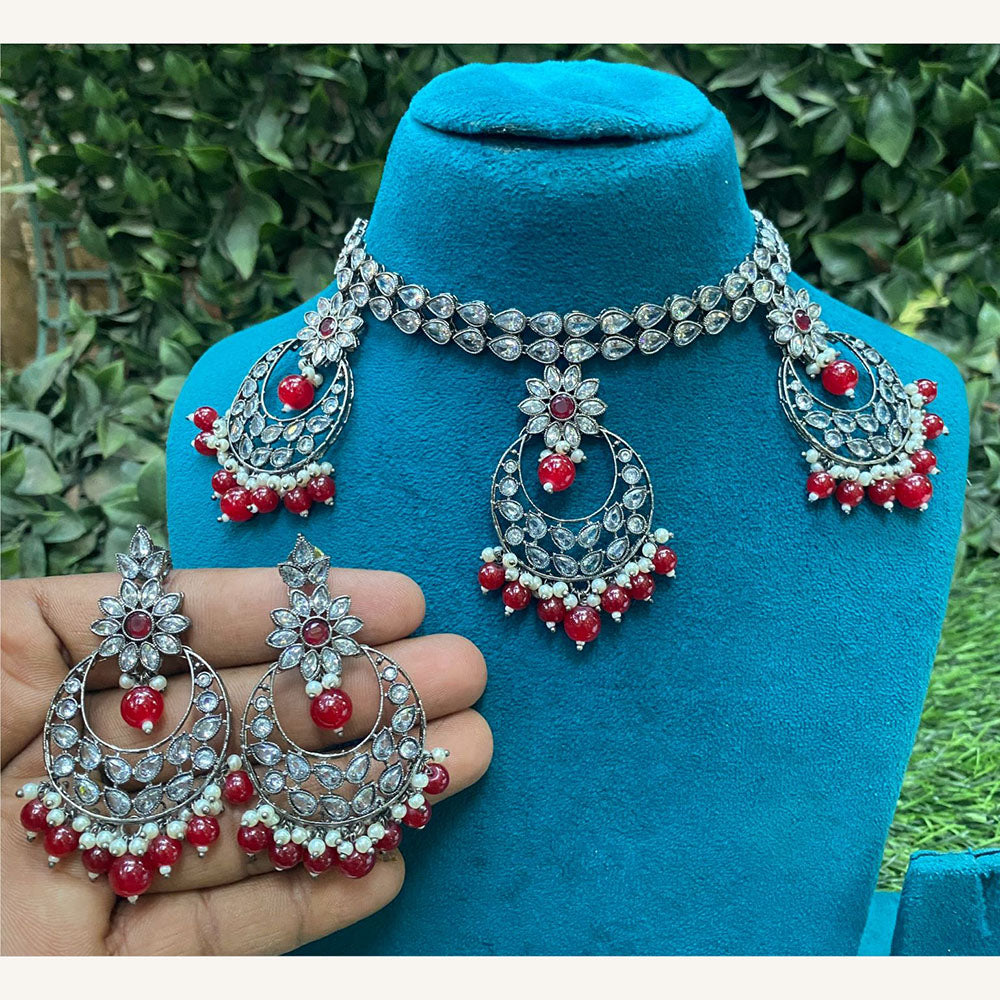 Amoliya Jewels Classic Crystal Stone And Beads Statement Necklace Set