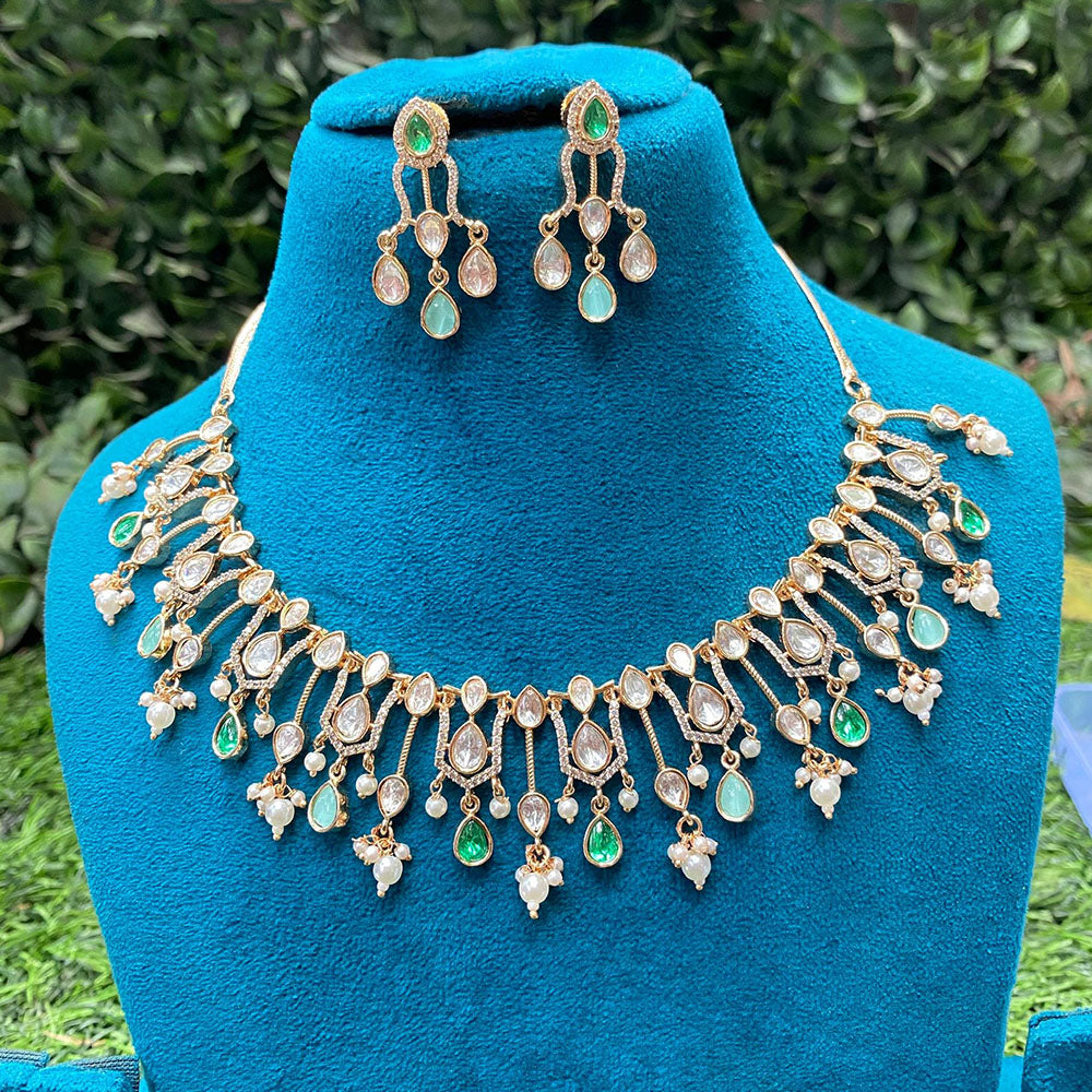 Amoliya Jewels Designer Polki Kundan Stone And Pearl Necklace Set