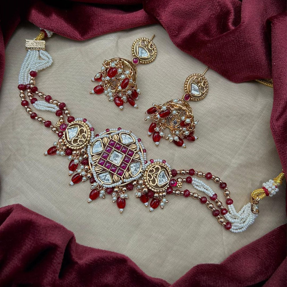 Amoliya Jewels Designer Polki Kundan Stone And Pearl Choker Necklace Set