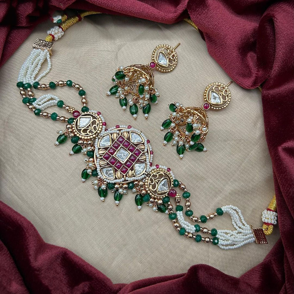 Amoliya Jewels Designer Polki Kundan Stone And Pearl Choker Necklace Set