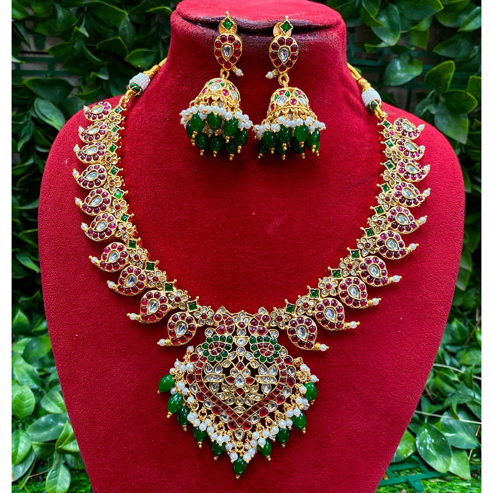Amoliya Jewels Designer Pota Stone Pearl And Beads Necklace Set