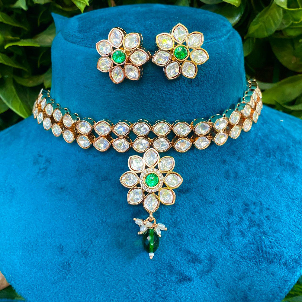 Amoliya Jewels Luxury Polki Kundan Stone Pearl And Beads Choker Necklace Set