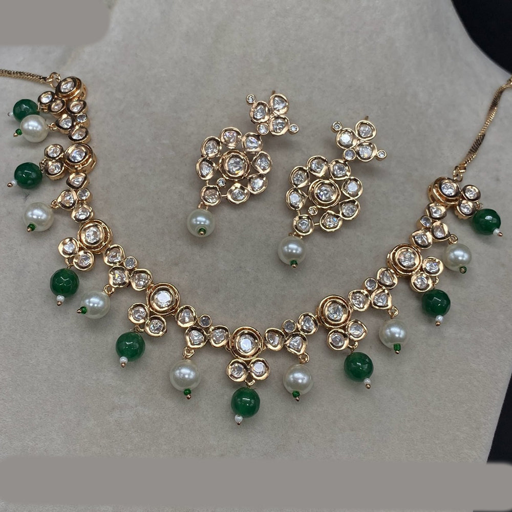 Amoliya Jewels Gold Plated Kundan Stone And Pearl Necklace Set