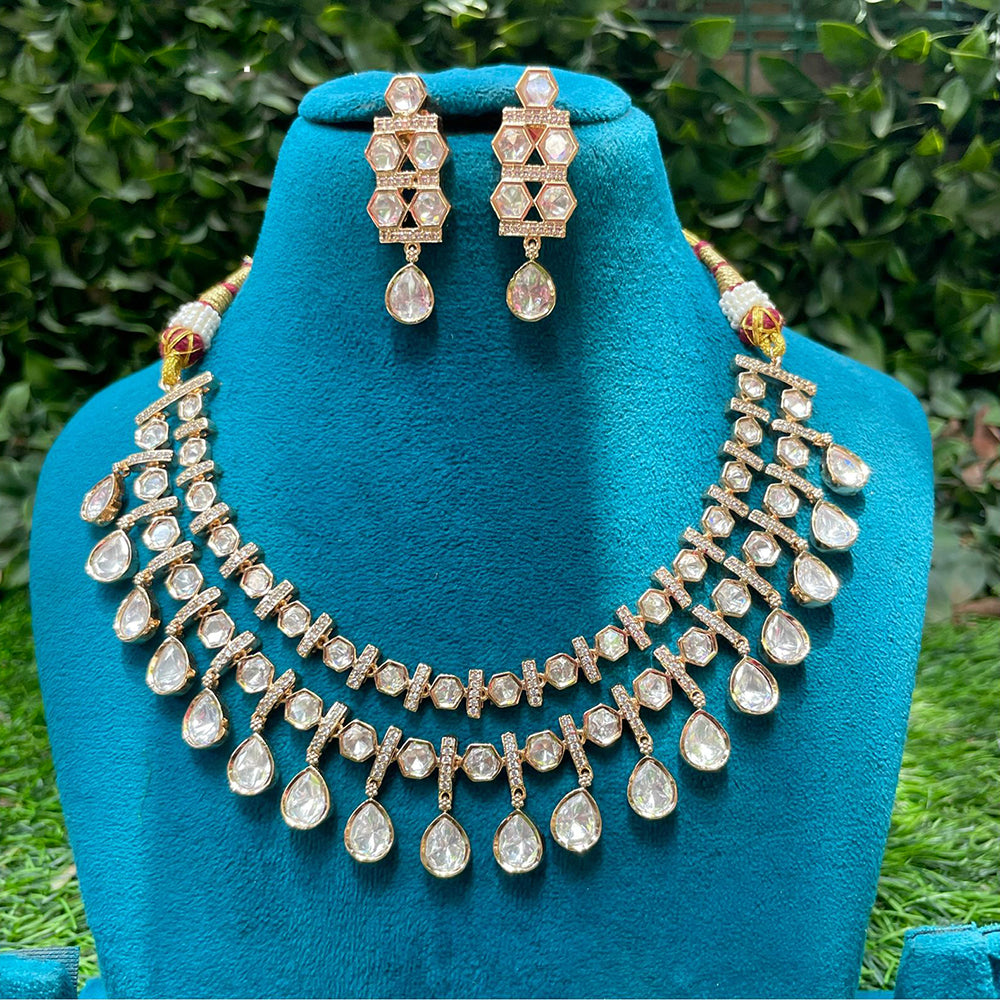 Amoliya Jewels Gold Plated Kundan Stone Double Layer Necklace Set